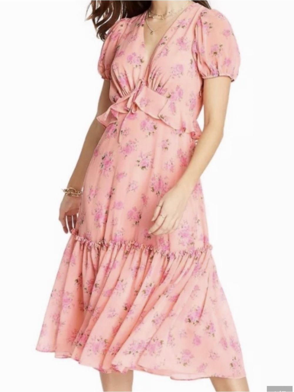 LoveShackFancy Pink Floral Midi Dress